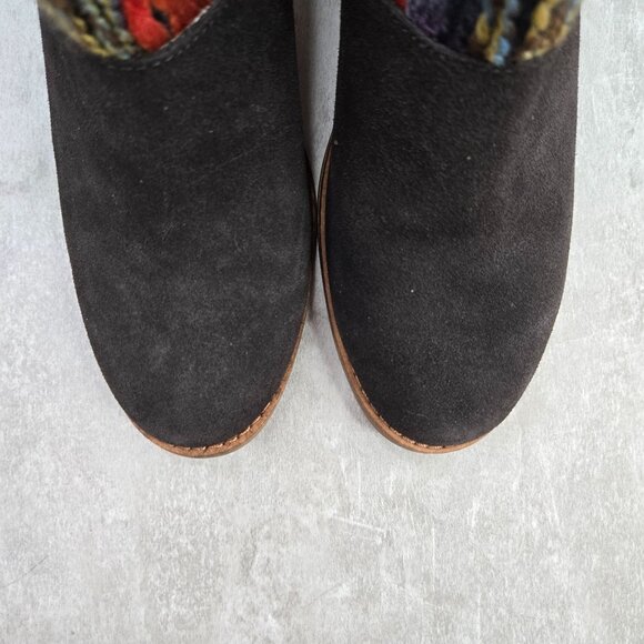 Toms Ankle Booties Brown Suede Serape Woven Southwestern Boho Block Heel Boots - Picture 3 of 11